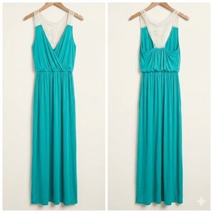 Pinkblush Teal Maxi Dress with Crochet Detail